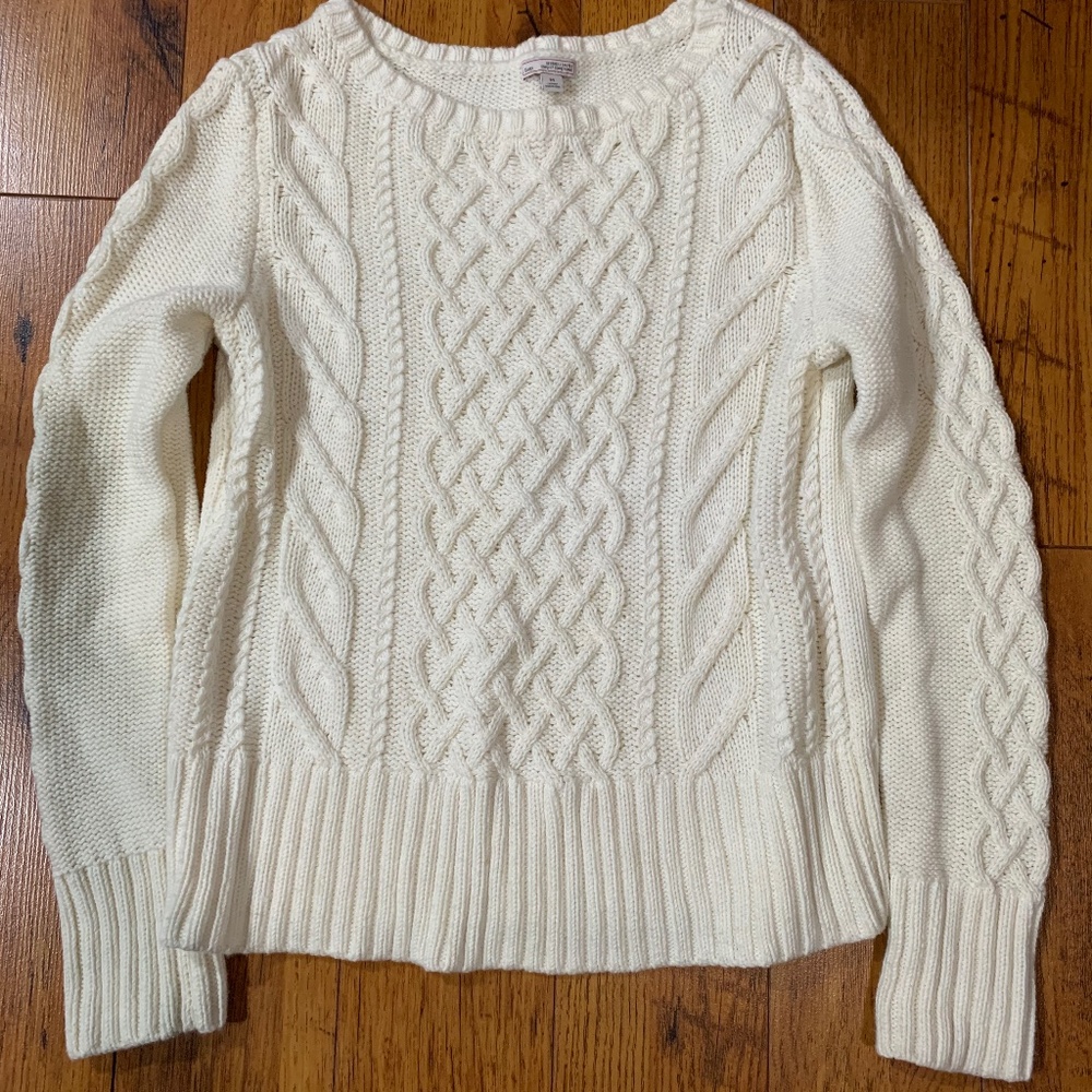 GAP Cotton Cable Pullover - Ivory Frost - Women's - Size M